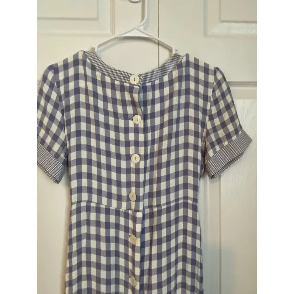 Vintage SL Fashions Gingham Maxi Dress Blue White Cottagecore Button Back Size 6